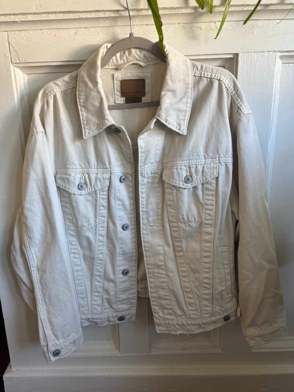 Light Beige Cream Denim Jacket, Oversized, American Eagle